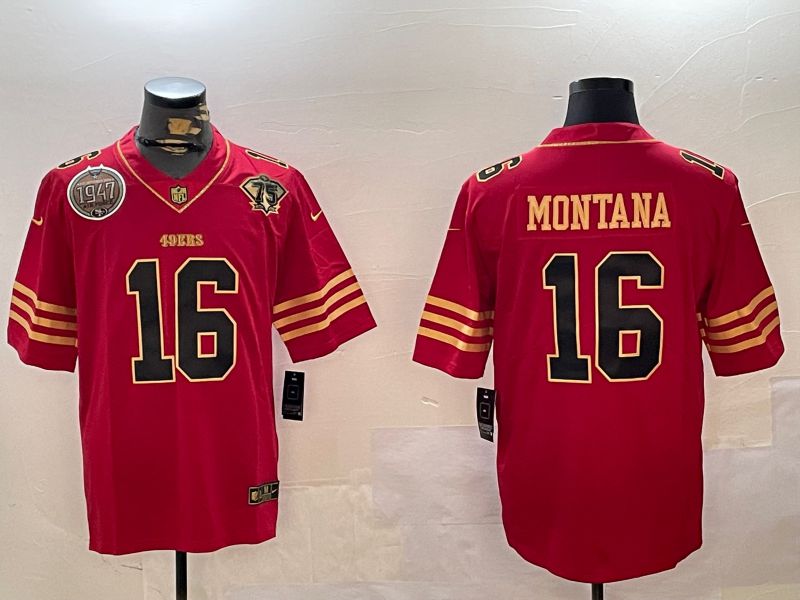 Men San Francisco 49ers #16 Montana Red Gold 2024 Nike Limited NFL Jersey style 12301